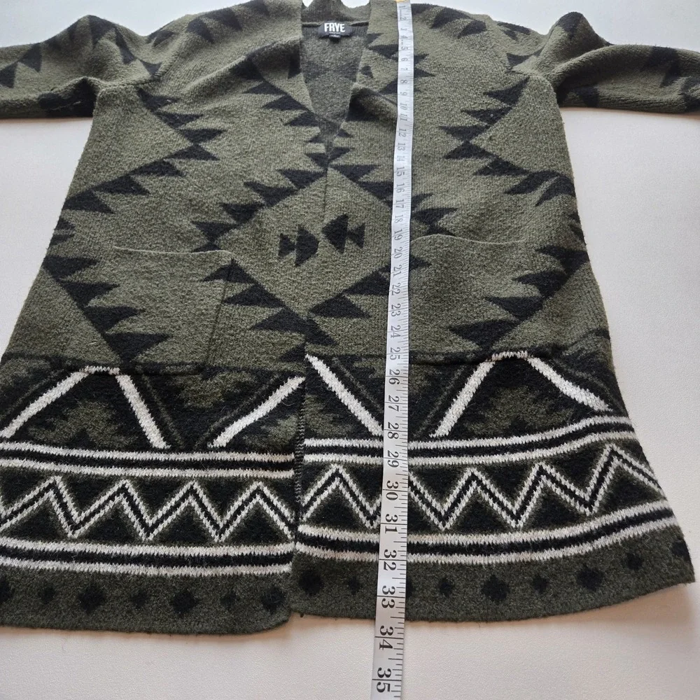 Frye Open Front Cardigan Sweater Aztec Southwestern Green Black Women's Large‎ L - Picture 8 of 9